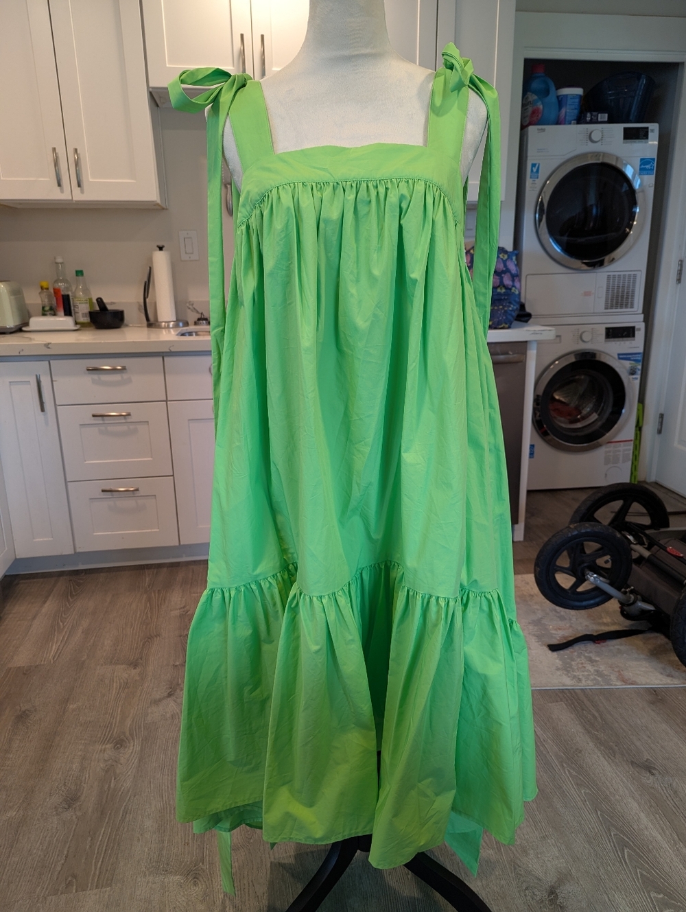 Christopher John Rogers X Target Lime Green Tie-Shoulder Hi-Lo Tiered Sundress